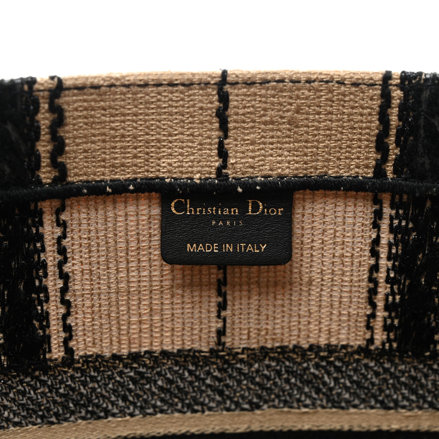Christian Dior Canvas Embroidered Medium Bayadere Book Tote Black Beige 6 of 10