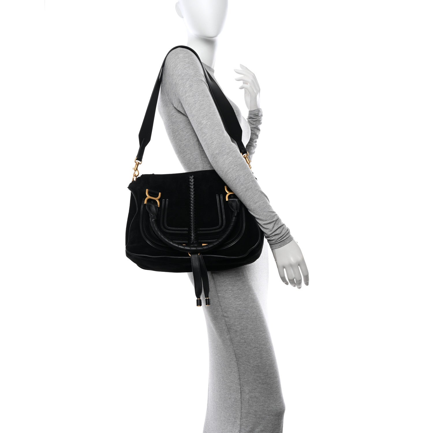 Chloe Suede Calfskin Braided Medium Marcie Double Carry Black 3 of 11