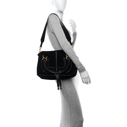Chloe Suede Calfskin Braided Medium Marcie Double Carry Black 3 of 11