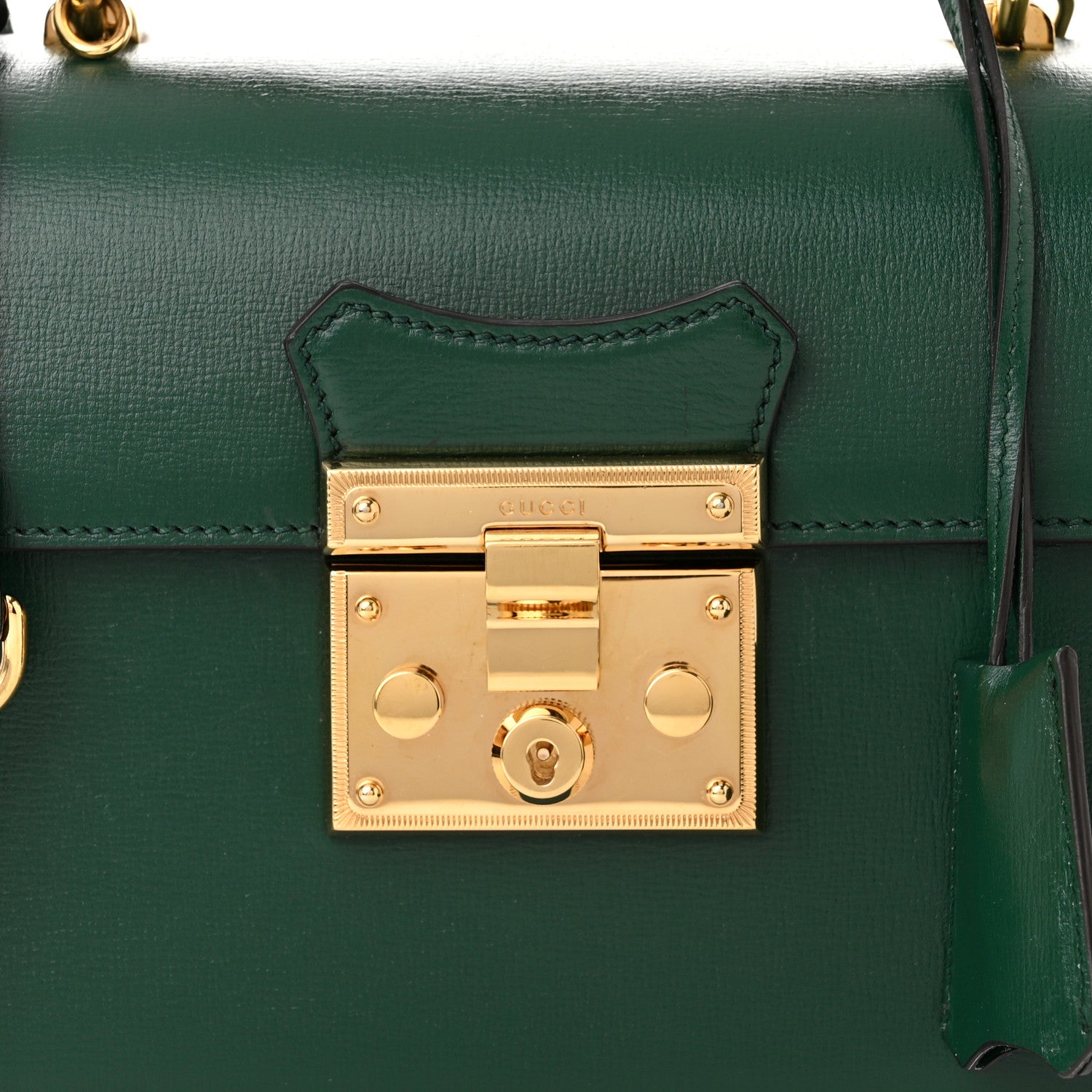 Gucci Azalea Calfskin Small Padlock Bamboo Shoulder Bag Vintage Green 8 of 14