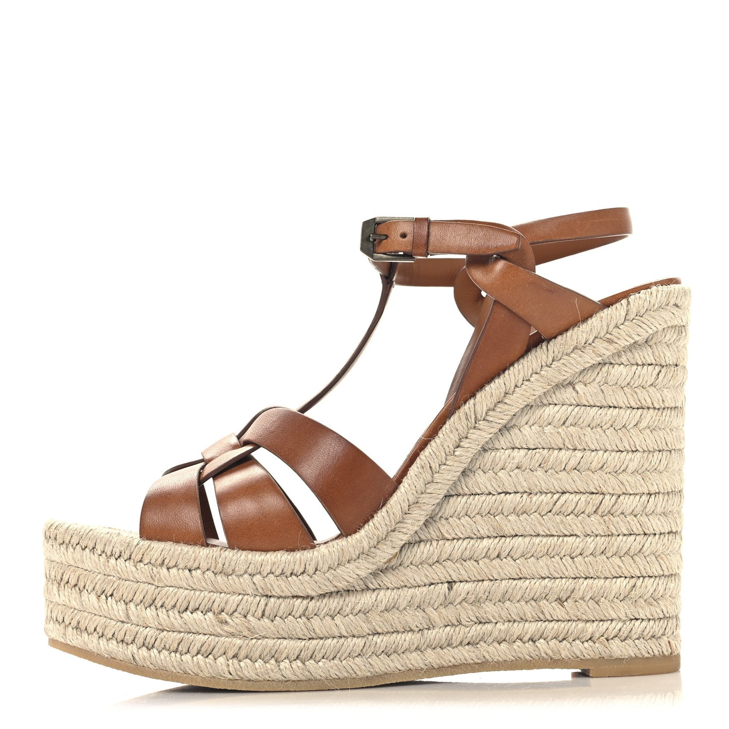 Calfskin 85 Platform Espadrille Wedge Sandals 39 Brown