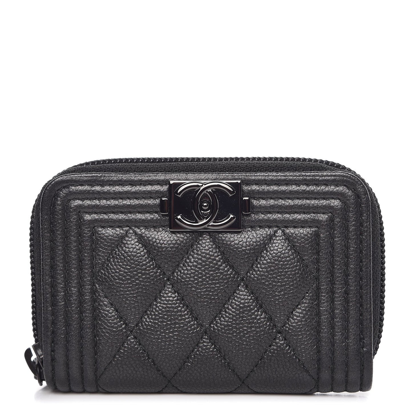 Caviar Quilted Boy Zip Around Coin Purse Wallet So Black