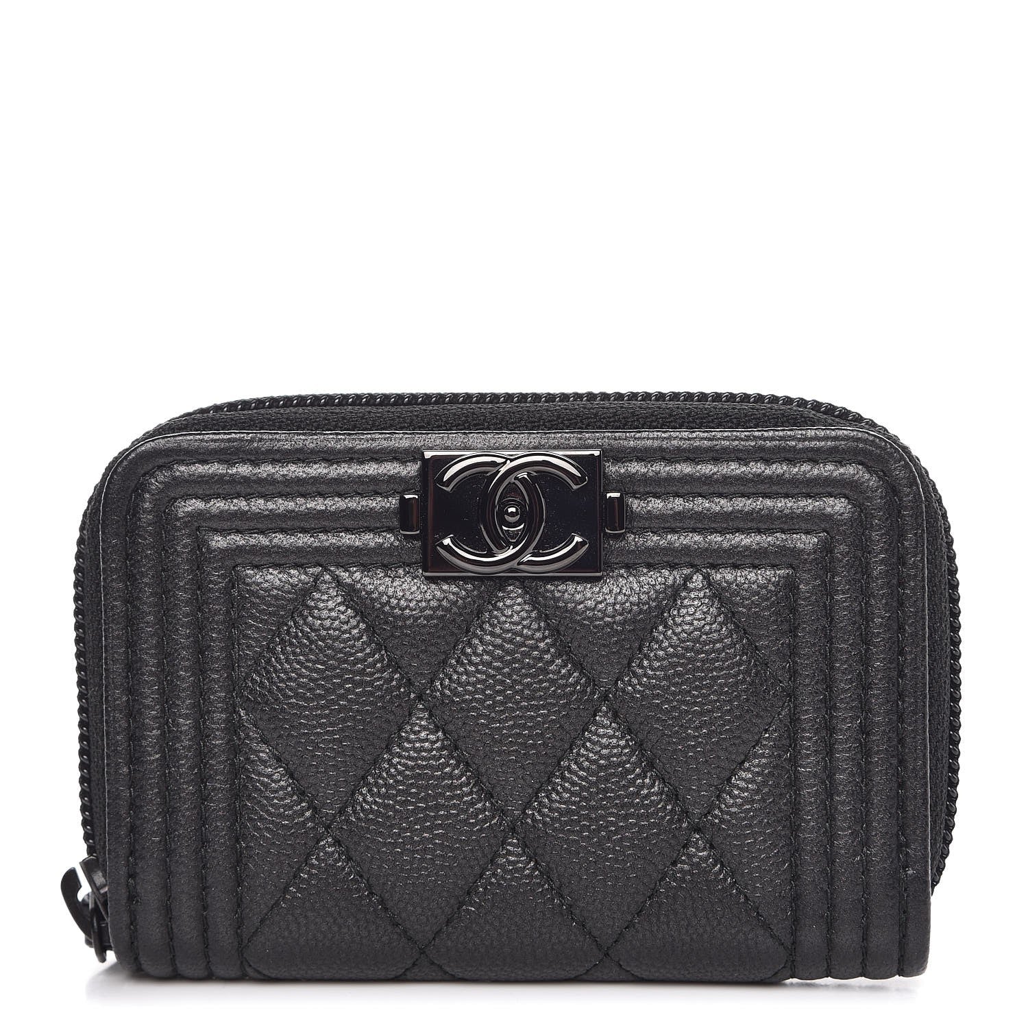 Chanel Caviar Quilted Boy Zip Around Coin Purse Wallet So Black 1 of 8