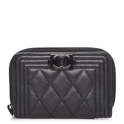 Chanel Caviar Quilted Boy Zip Around Coin Purse Wallet So Black 1 of 8