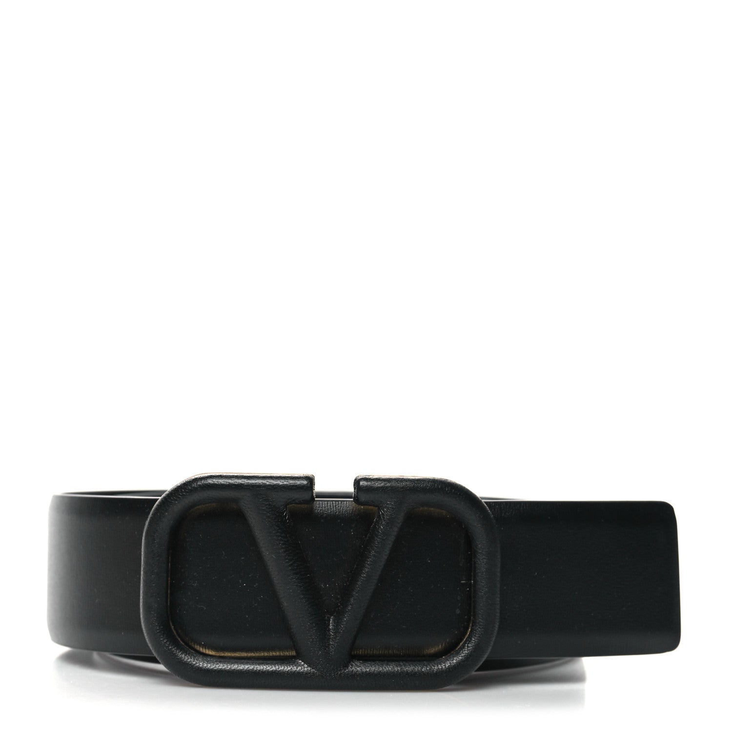 Valentino Garavani Glossy Calfskin Monochrome 40mm VLogo Belt 80 32 Black 1 of 5