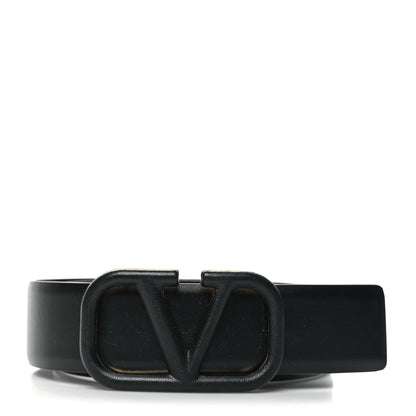 Valentino Garavani Glossy Calfskin Monochrome 40mm VLogo Belt 80 32 Black 1 of 5
