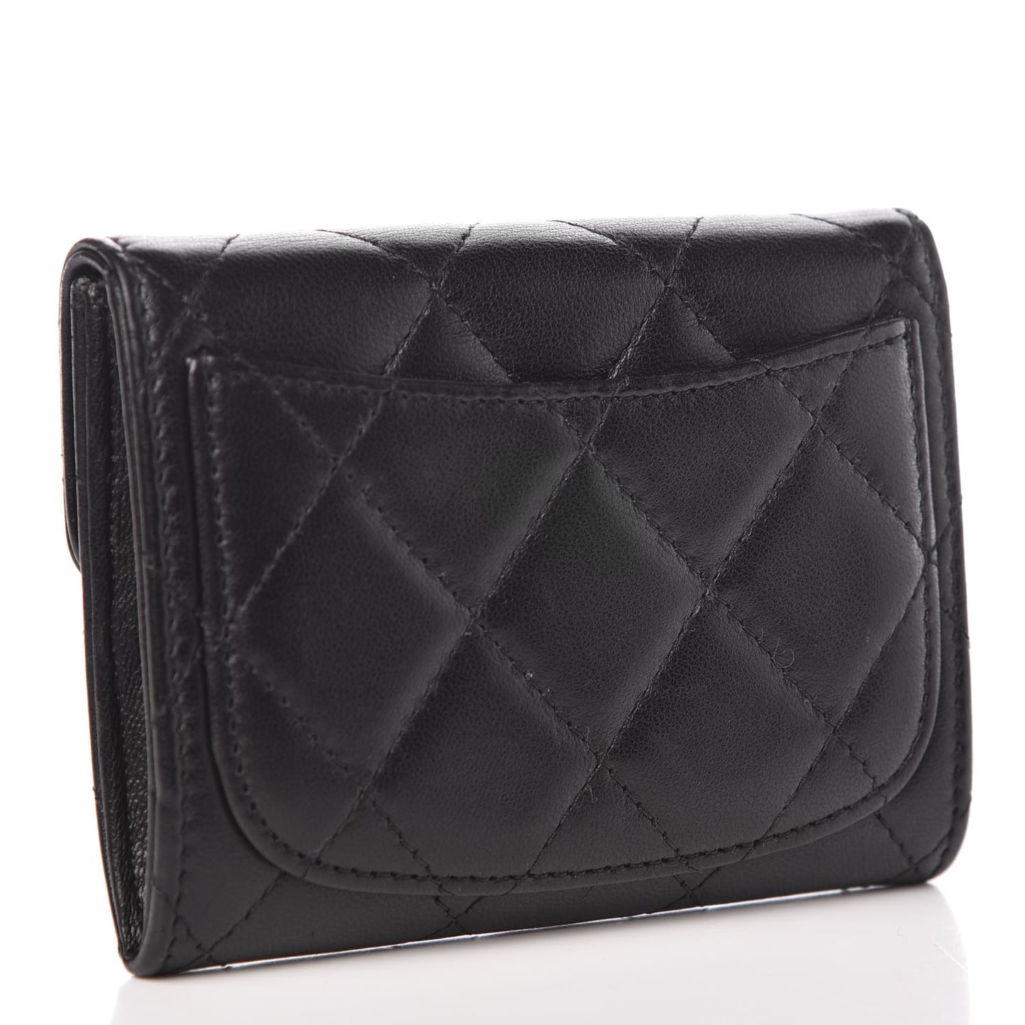 Lambskin Quilted Flap Card Holder Wallet Black