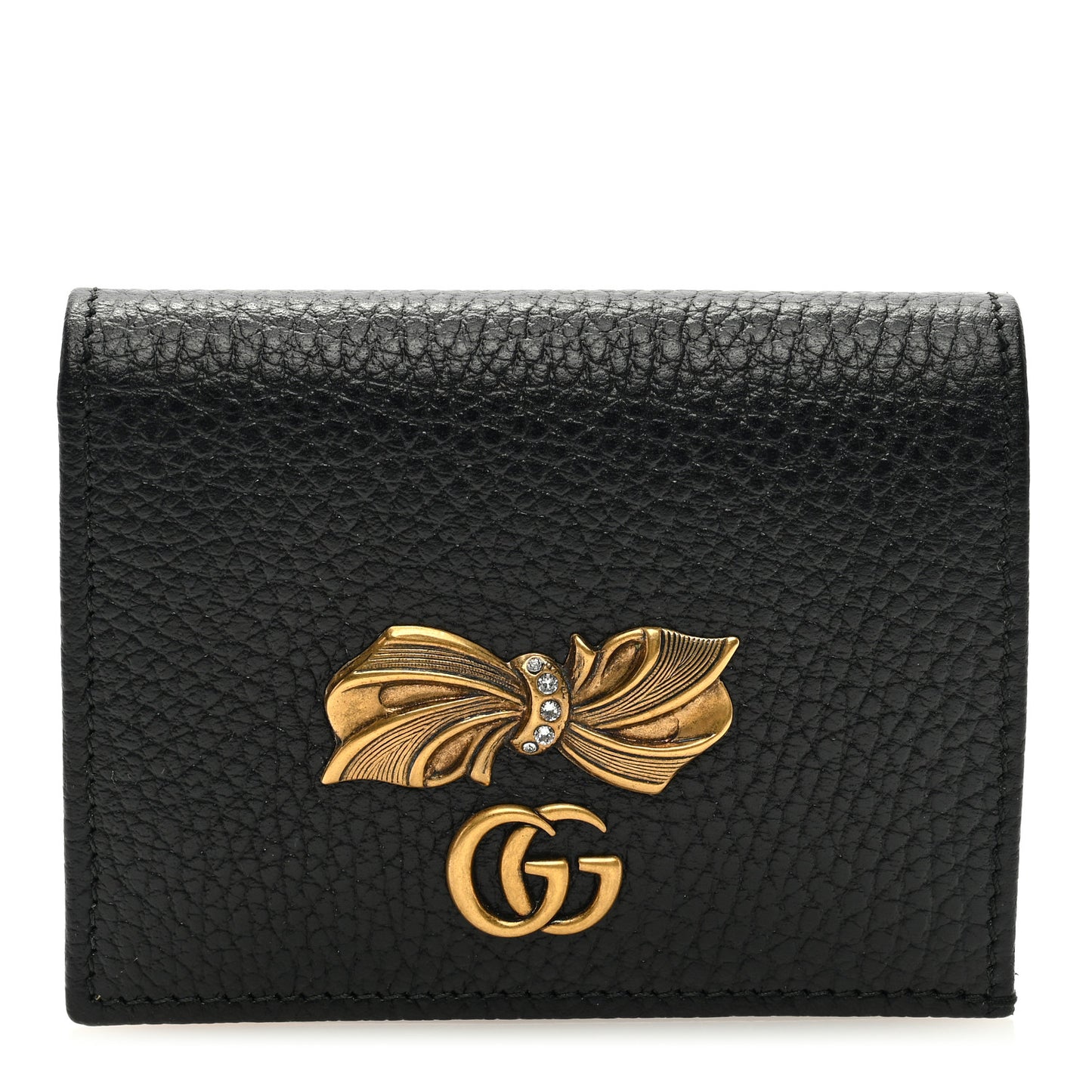 Calfskin GG Marmont Bow Card Case Black