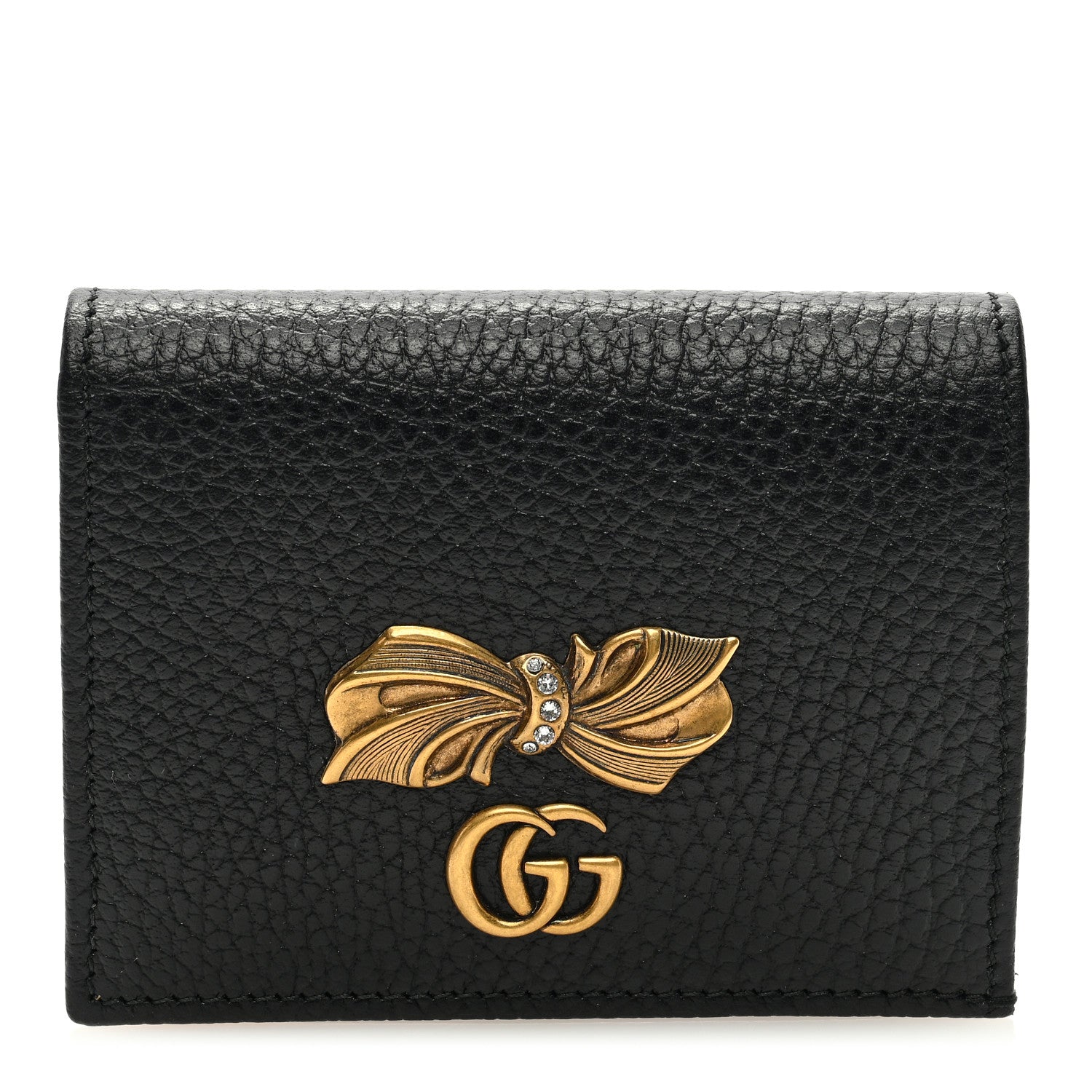 Gucci Calfskin GG Marmont Bow Card Case Black 1 of 6