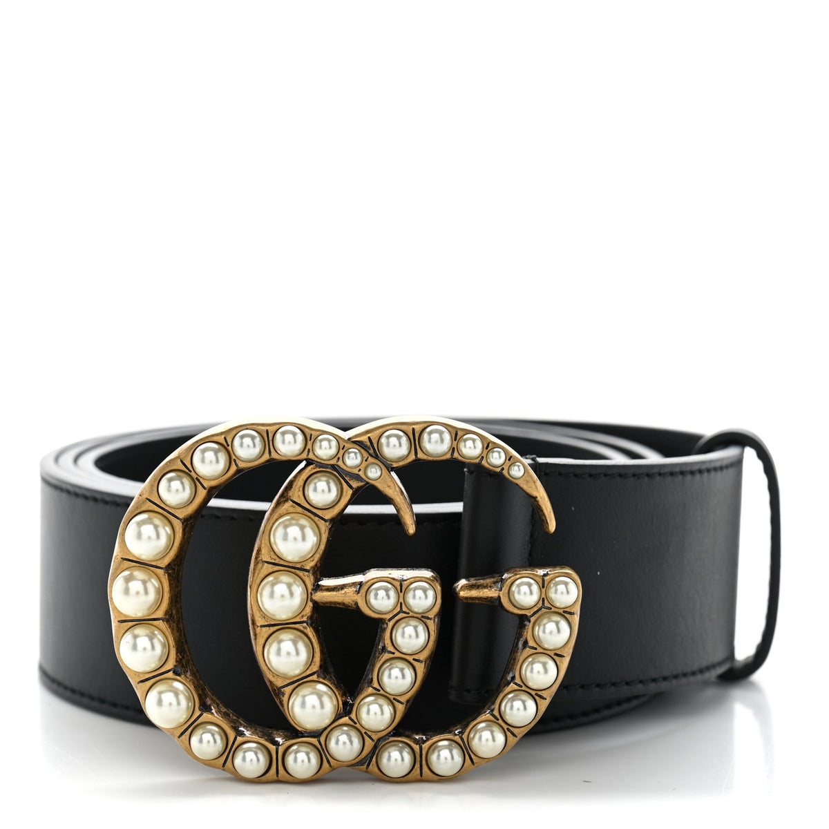 Gucci Moon Calfskin Pearl Double G 40mm Belt 90 36 Black Cream 1 of 5