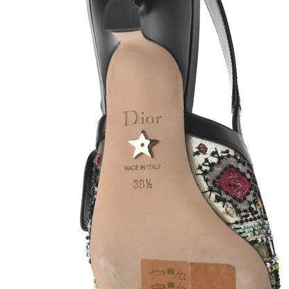 Christian Dior Embroidered Calfskin Beaded Sweet D Sling-Back Pumps 38.5 Black Turquoise 6 of 10