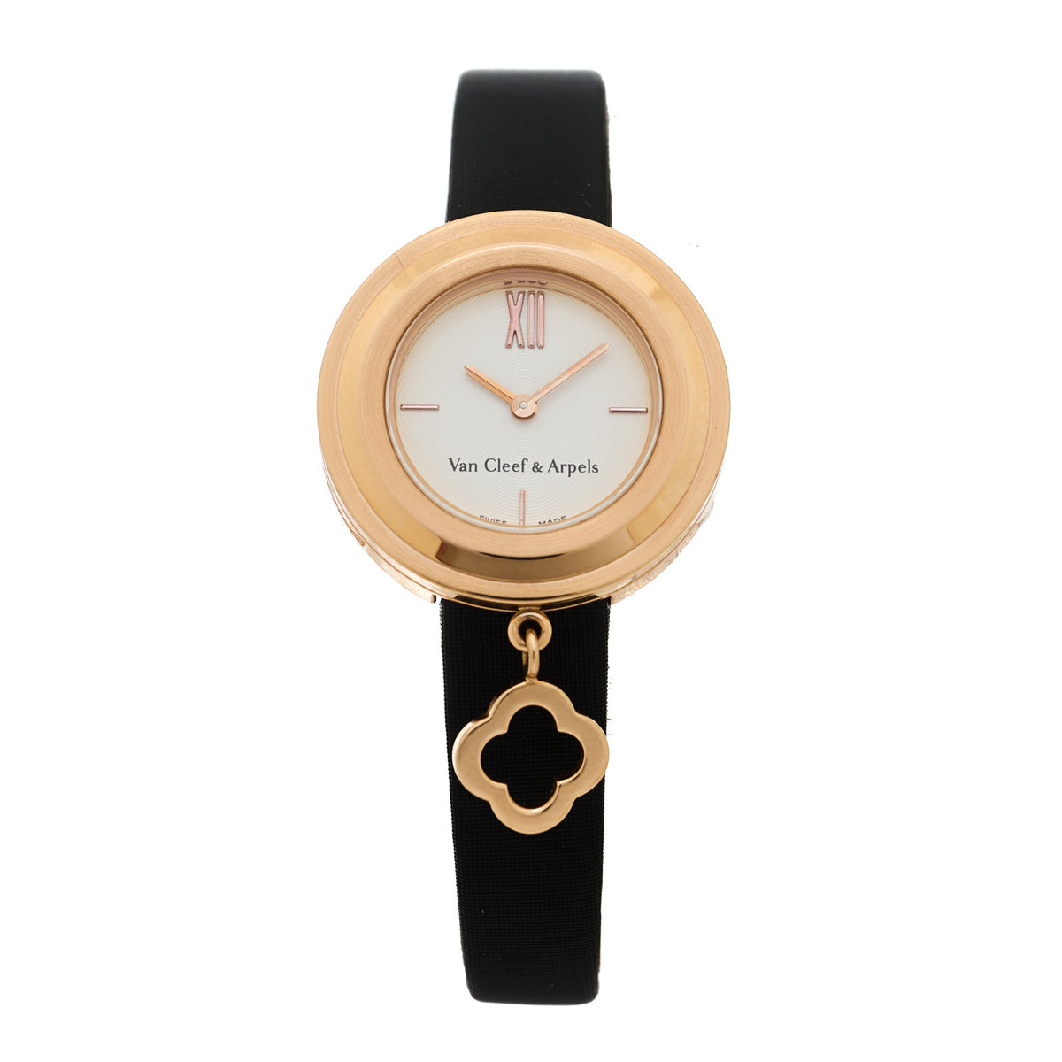 Van Cleef & Arpels 18K Rose Gold Satin 25mm Charms Quartz Watch Black 1 of 6