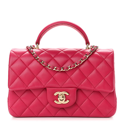 Chanel Lambskin Quilted Mini Top Handle Rectangular Flap Dark Pink 1 of 13