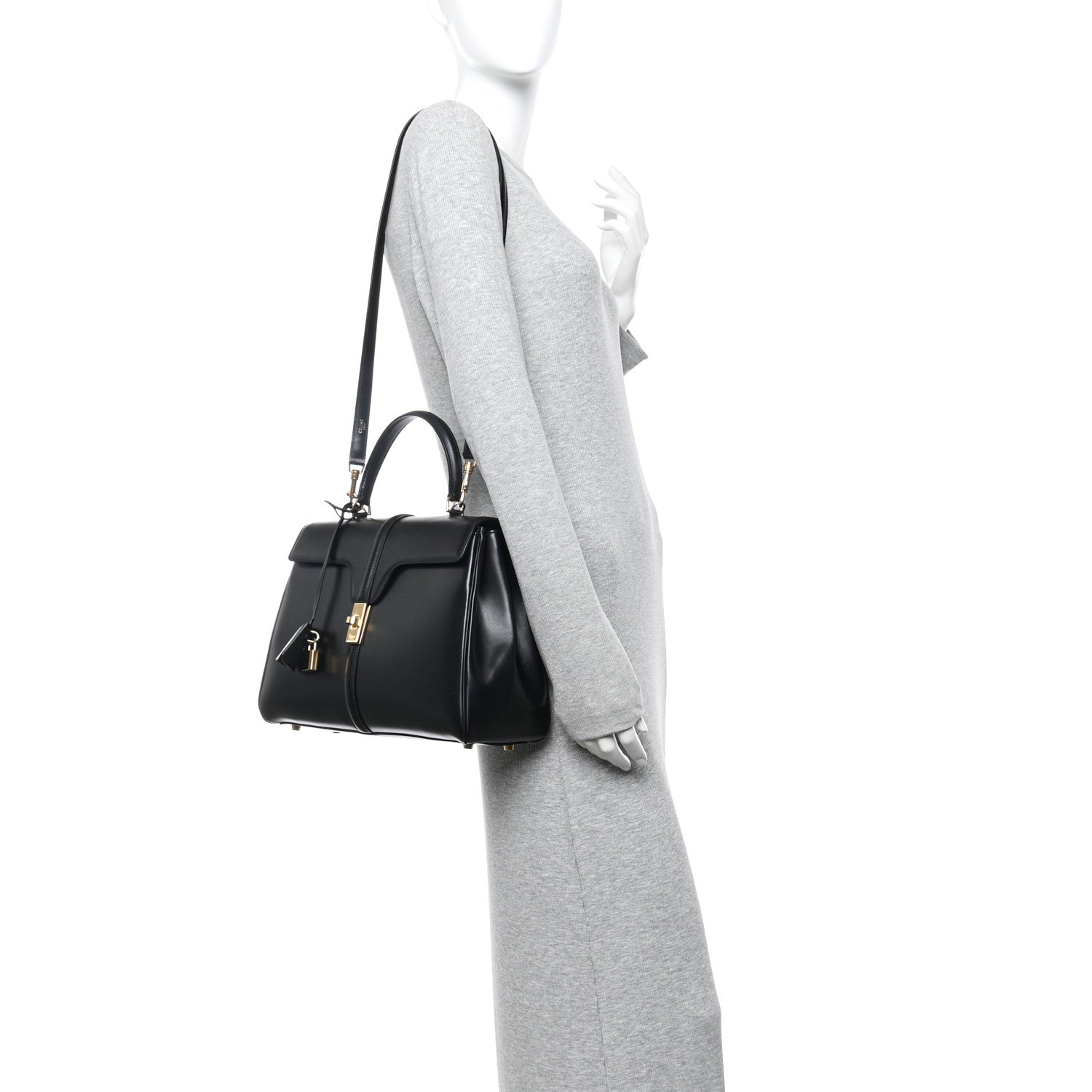 Celine Satinated Calfskin Medium 16 Top Handle Bag Black 2 of 11
