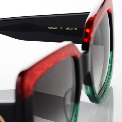 Gucci Square Frame GG0083S Sunglasses Glitter Red Black Green 5 of 8