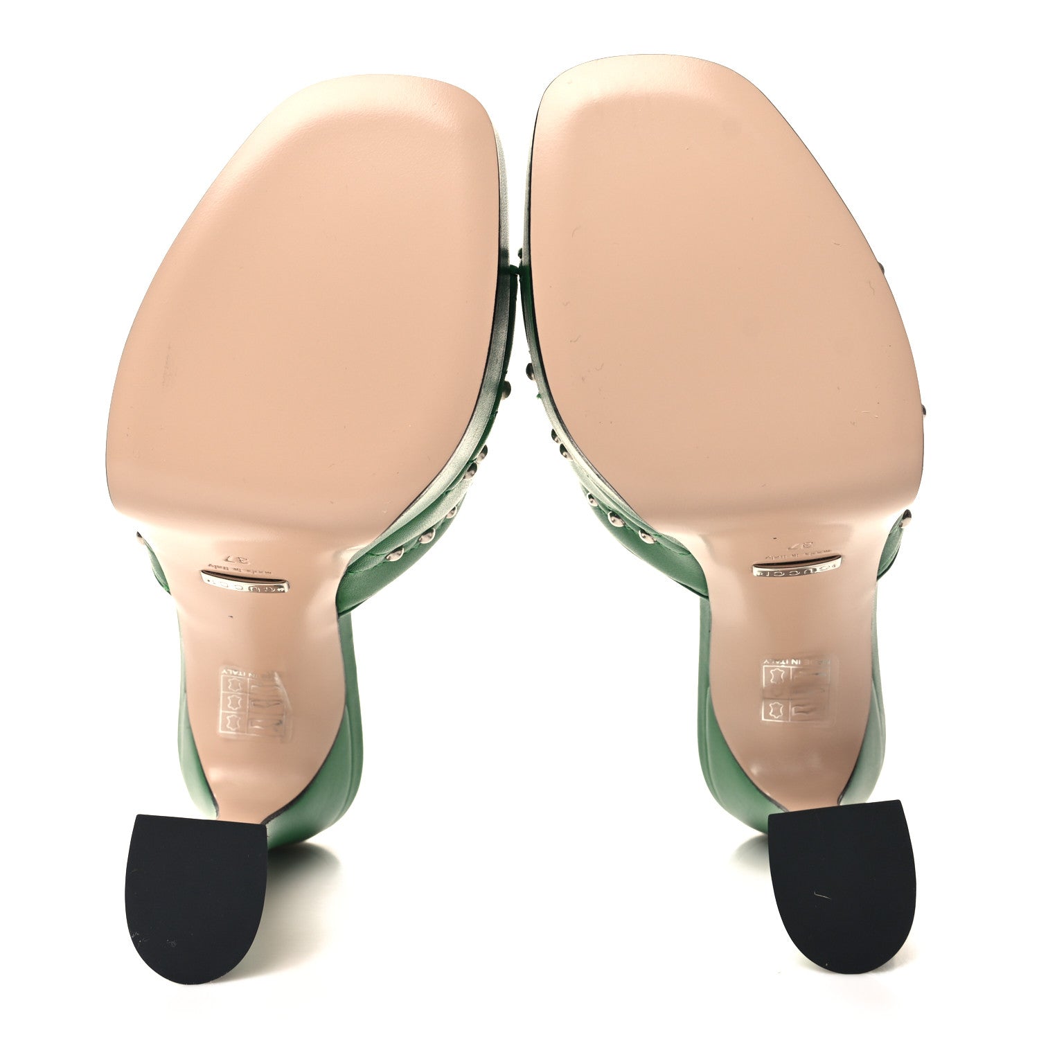 Gucci Calfskin Embellished Claire Mules 37 Spring Green 5 of 9