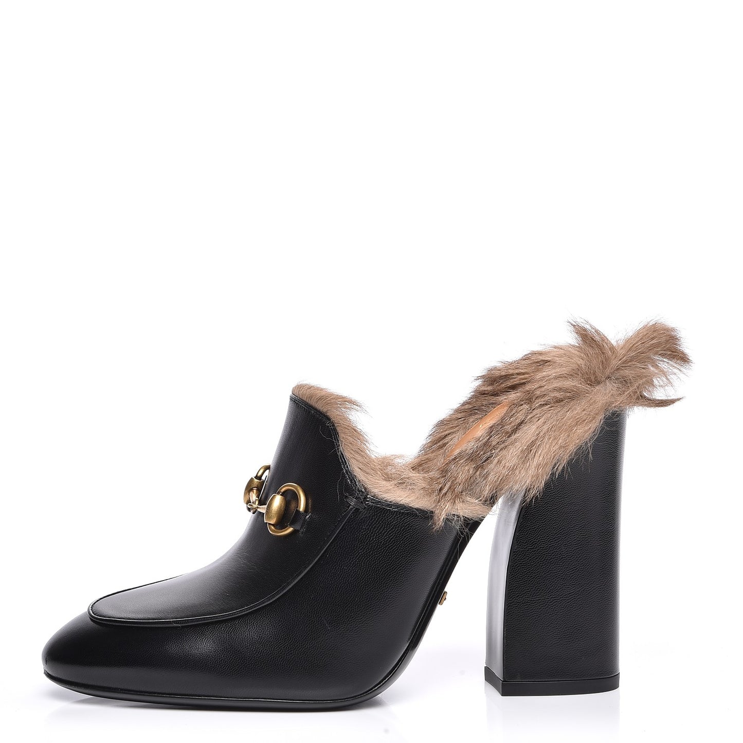 Malaga Kid Fur Princetown High Heel Mules 37.5 Black Naturale