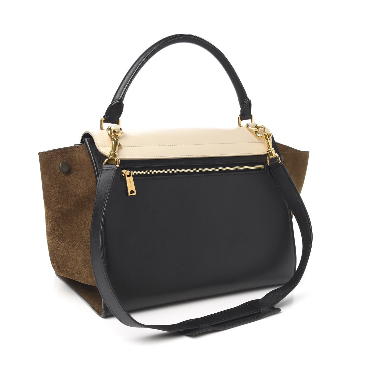 Celine Smooth Calfskin Suede Medium Tri-Color Trapeze Cream Black Brown 2 of 11