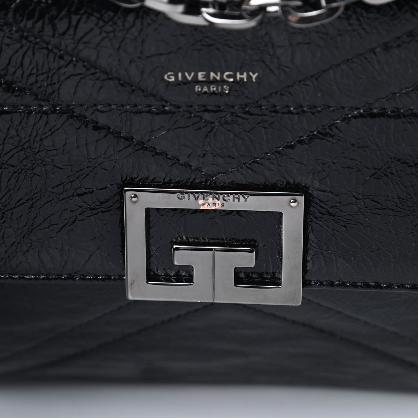 Creased Patent Calfskin Medium ID Flap Black