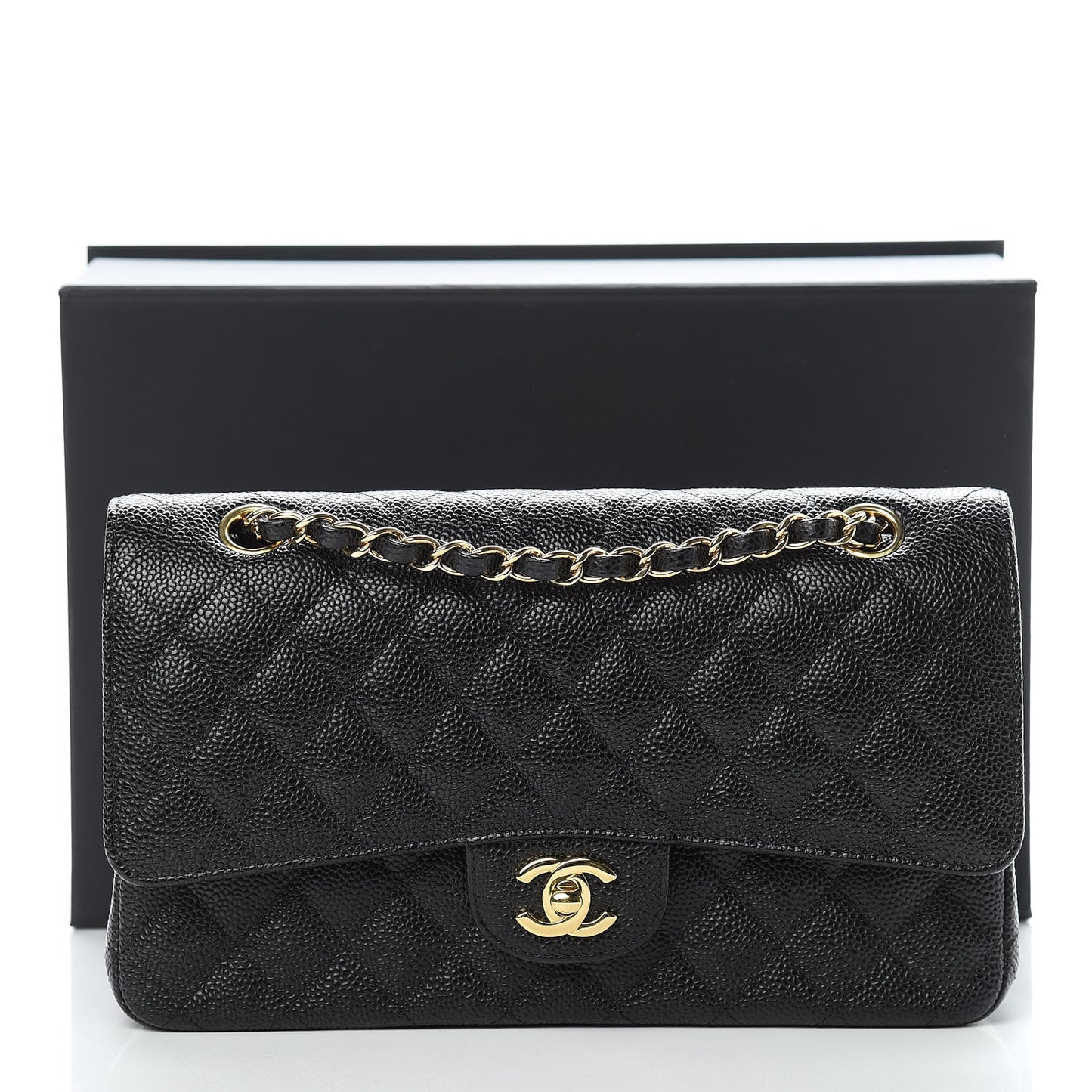 Caviar Quilted Medium Double Flap Black