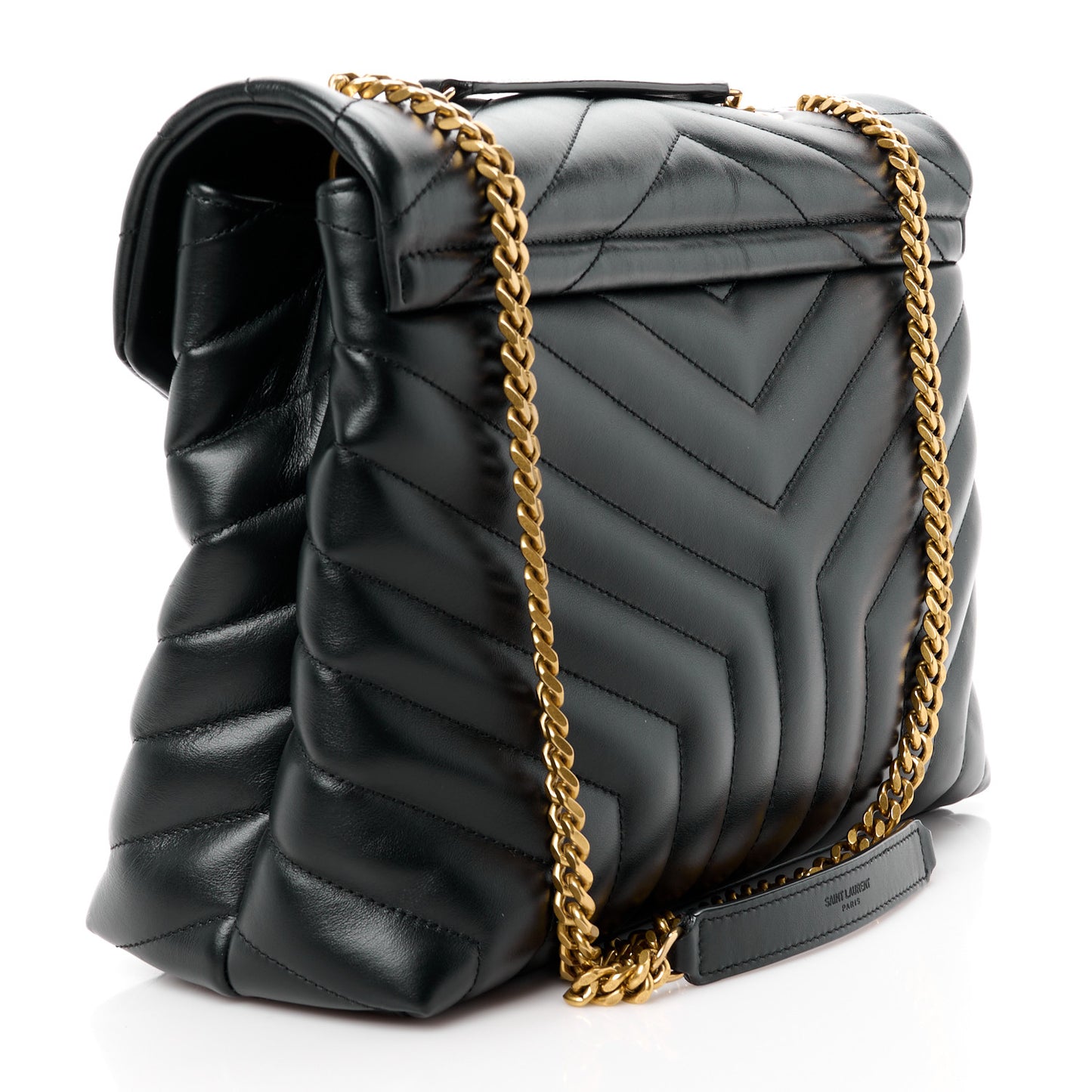 Calfskin Y Quilted Monogram Medium Loulou Chain Satchel Black