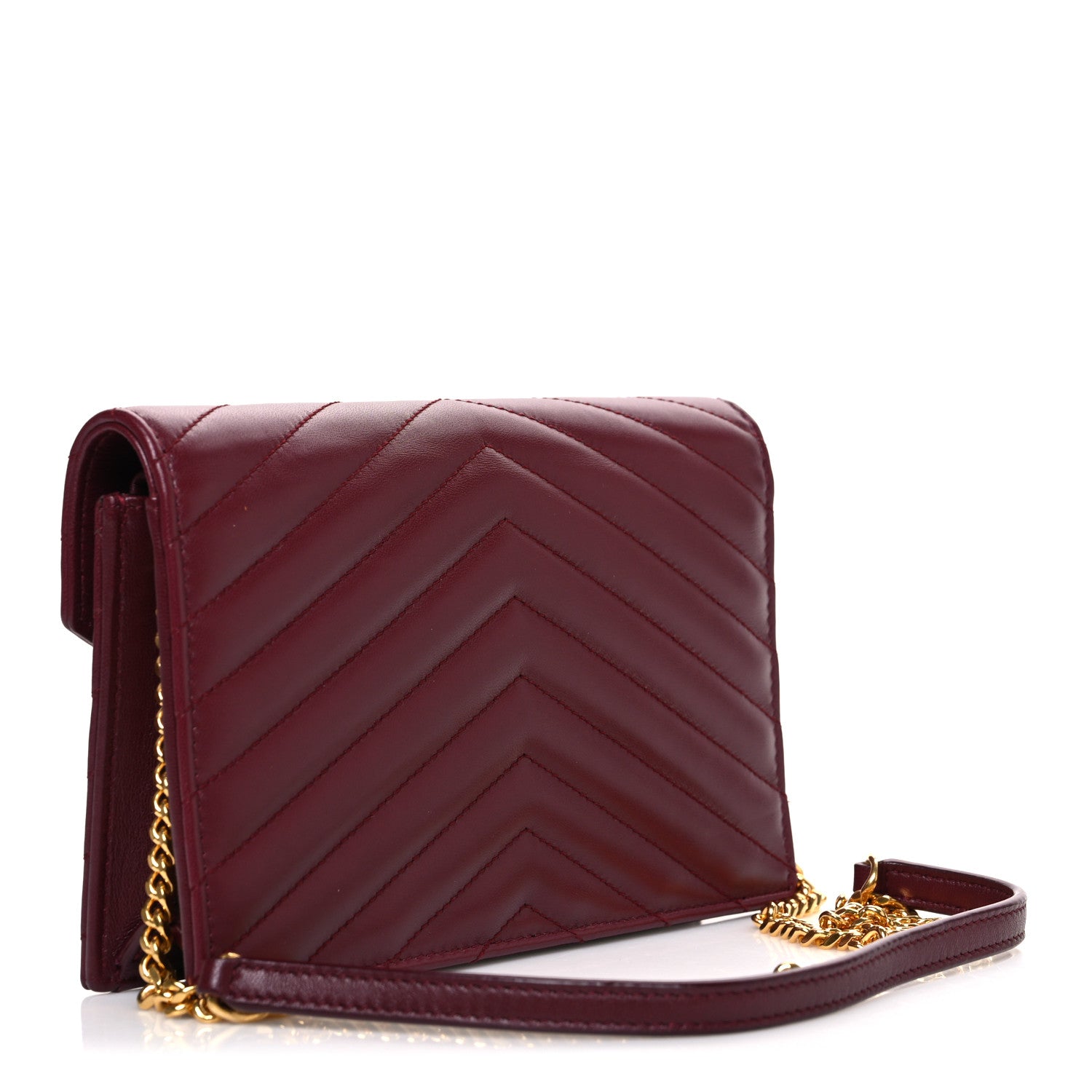 Saint Laurent Calfskin Matelasse Chevron Monogram Envelope Chain Wallet Rouge Merlot 3 of 11