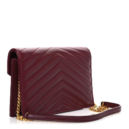 Saint Laurent Calfskin Matelasse Chevron Monogram Envelope Chain Wallet Rouge Merlot 3 of 11