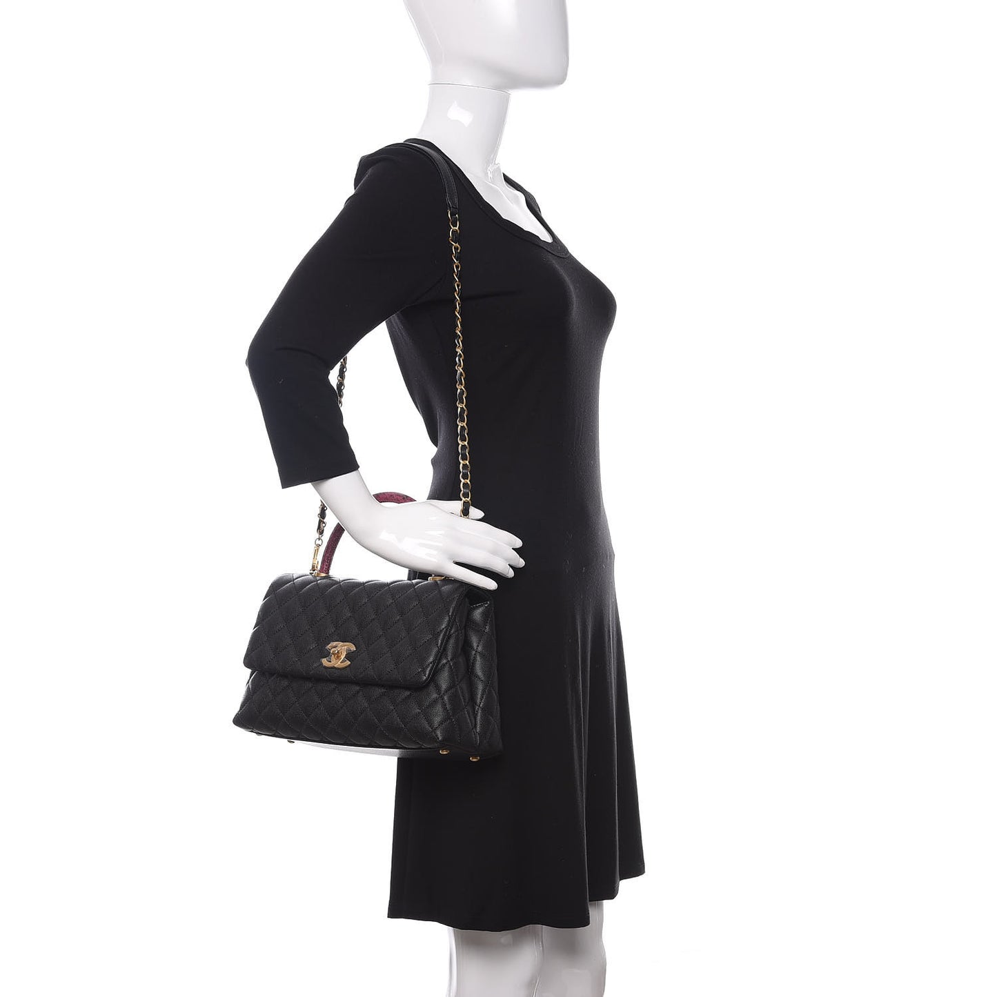 Caviar Elaphe Quilted Small Coco Handle Flap Black
