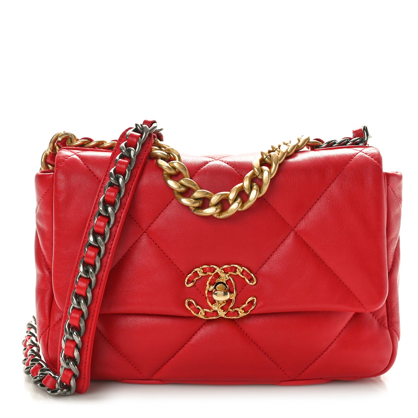 Goatskin Quilted Medium Chanel 19 Flap Red