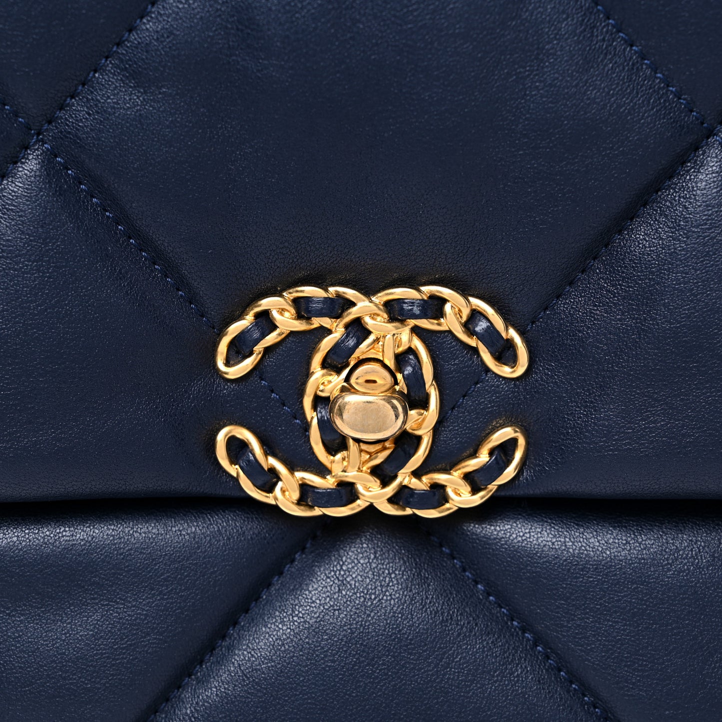 Lambskin Quilted Large Chanel 19 Flap Navy Blue