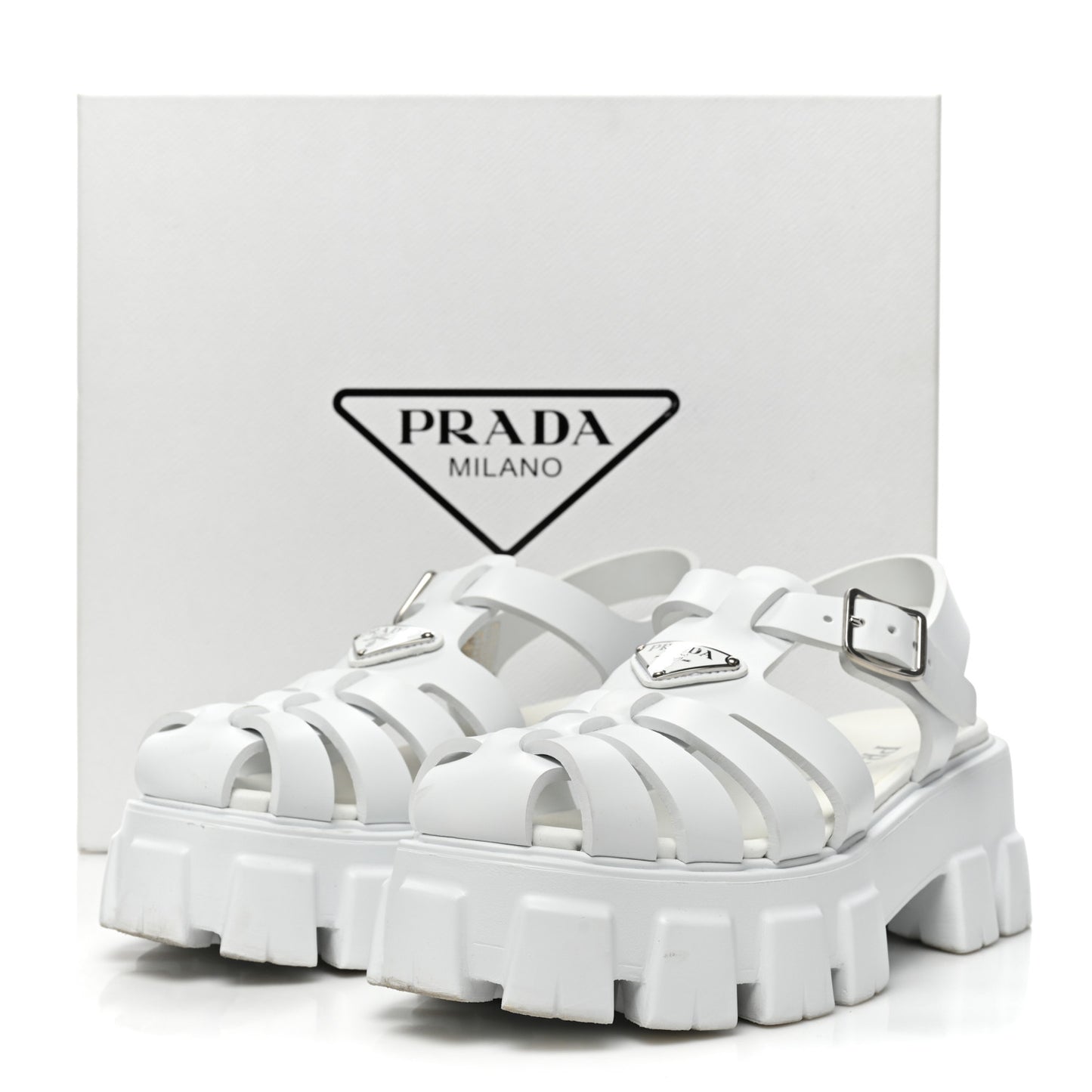 Foam Rubber Metal Triangle Logo Monolith 55mm Cage Sandals 40 White