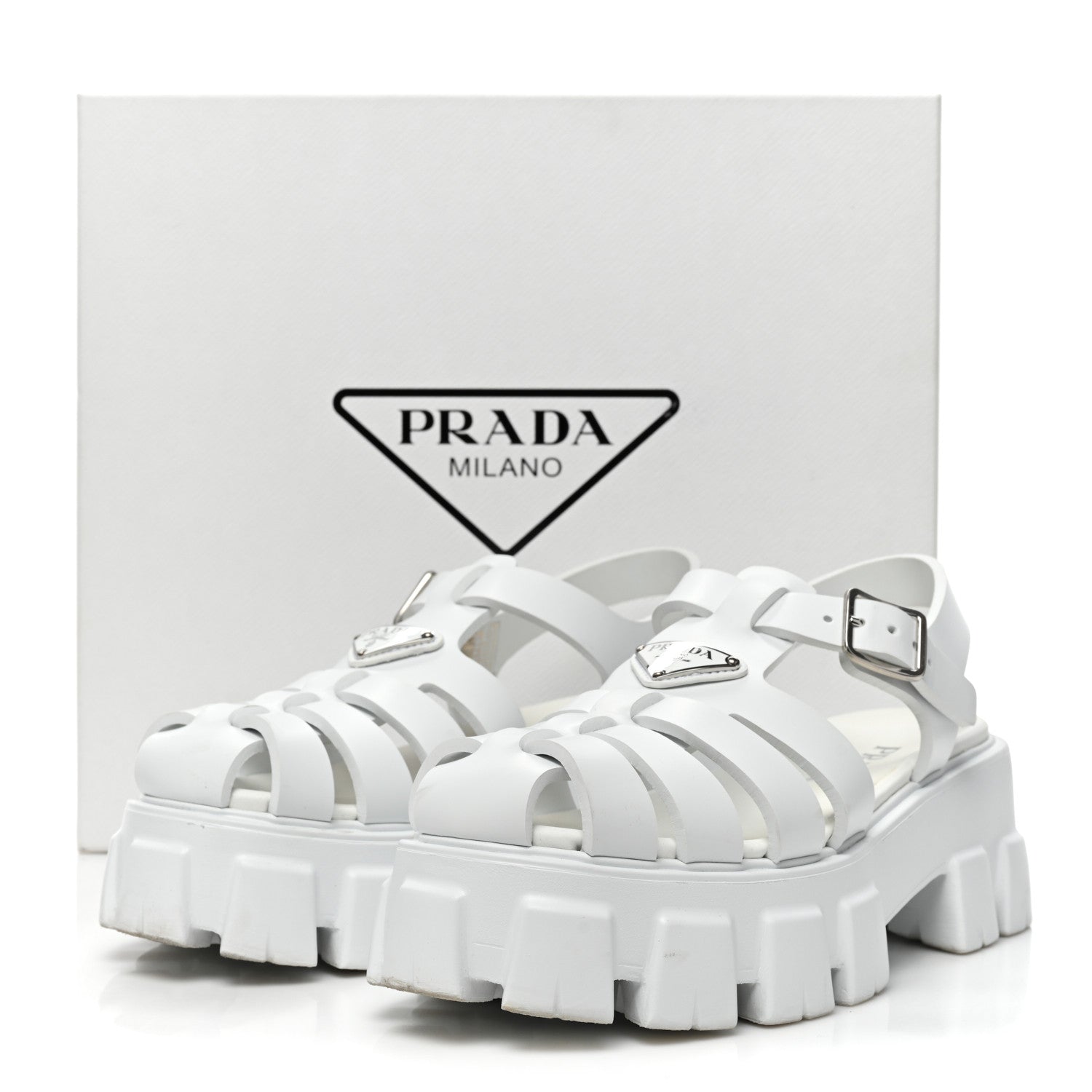 Prada Foam Rubber Metal Triangle Logo Monolith 55mm Cage Sandals 40 White 12 of 12