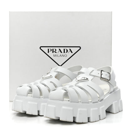Prada Foam Rubber Metal Triangle Logo Monolith 55mm Cage Sandals 40 White 12 of 12