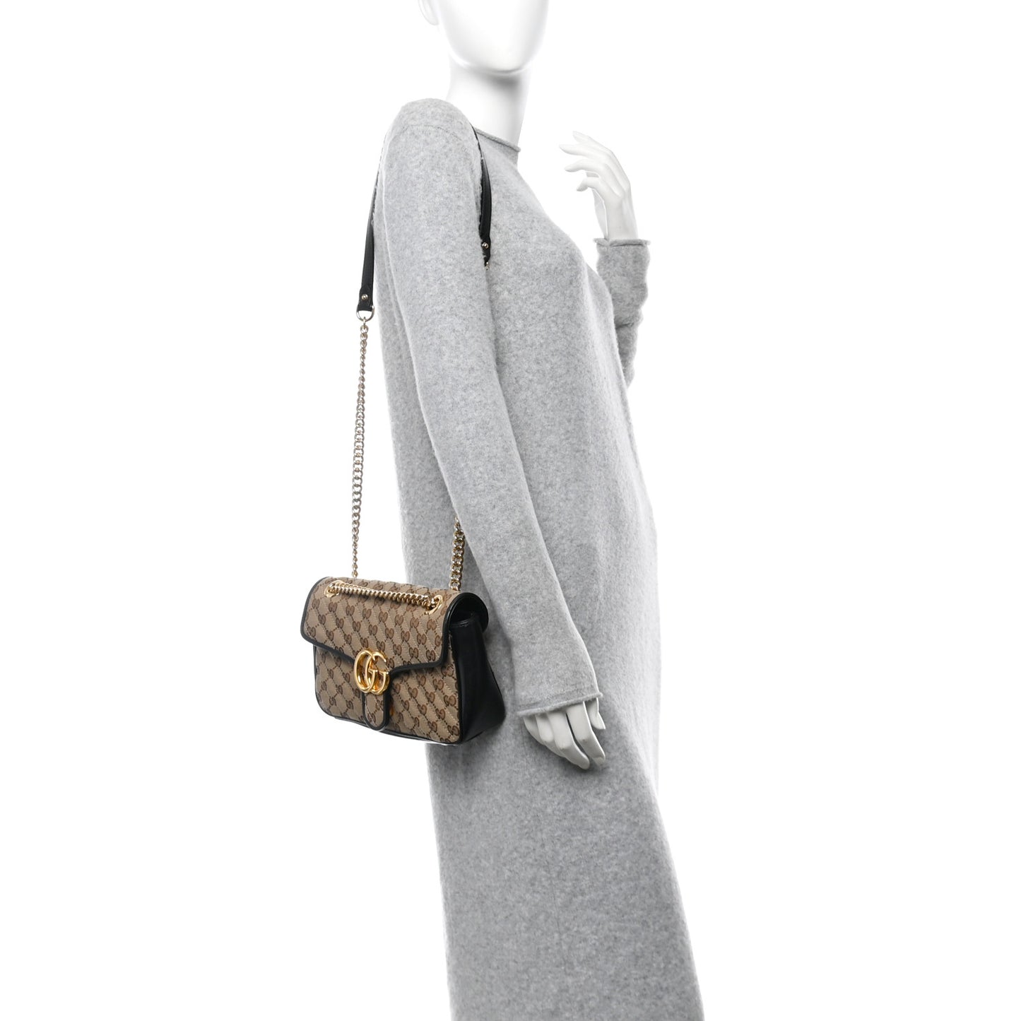 Monogram Matelasse Diagonal Small GG Marmont Shoulder Bag Beige Black