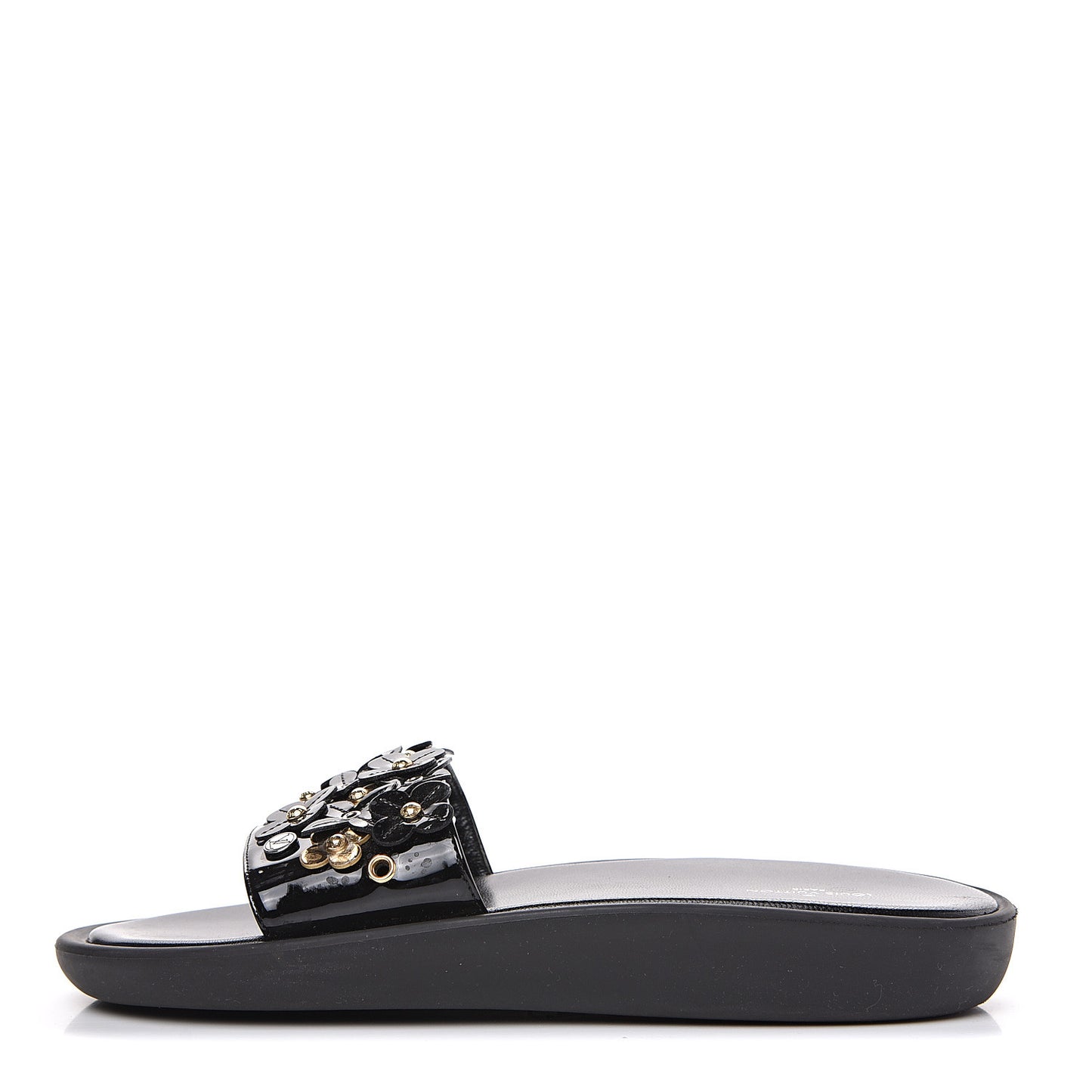 Patent Sunbath Flower Slide Sandals 37 Black
