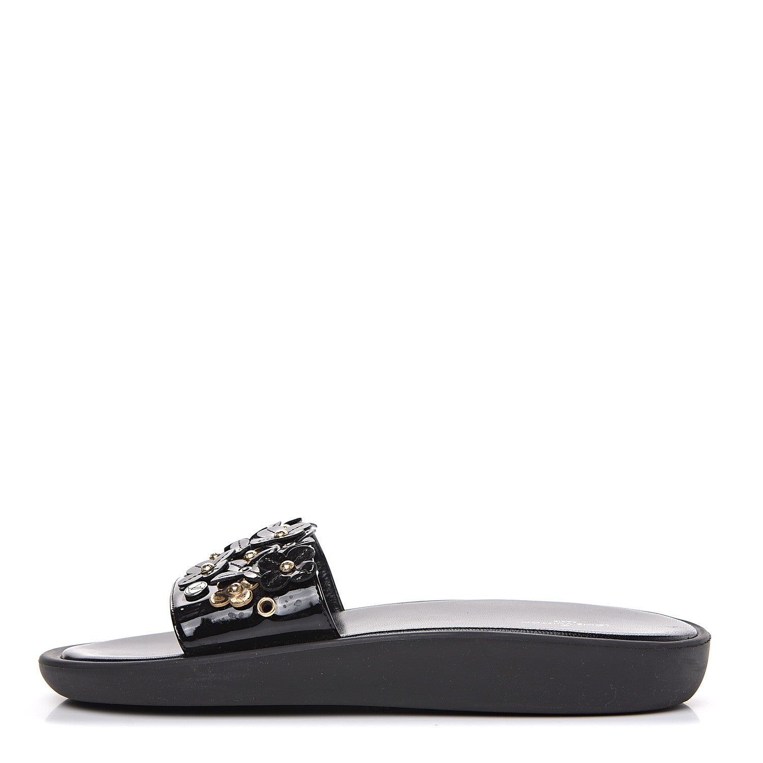 Louis Vuitton Patent Sunbath Flower Slide Sandals 37 Black 1 of 8