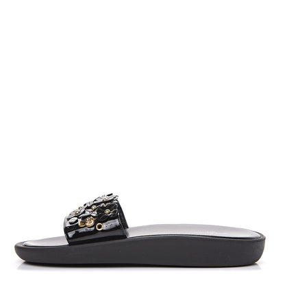 Louis Vuitton Patent Sunbath Flower Slide Sandals 37 Black 1 of 8
