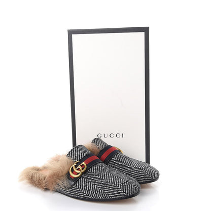 Gucci Herringbone Fur Web GG Mens Princetown Slippers 7 Black White 9 of 9