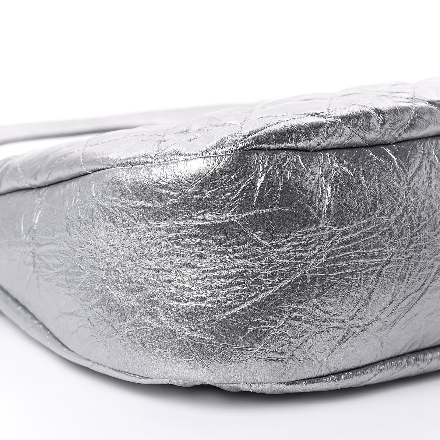 Metallic Crumpled Calfskin Small 31 Shopping Bag Silver