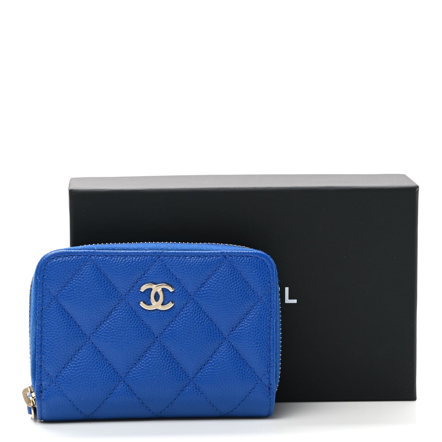 Caviar Quilted Zip Coin Purse Dark Blue