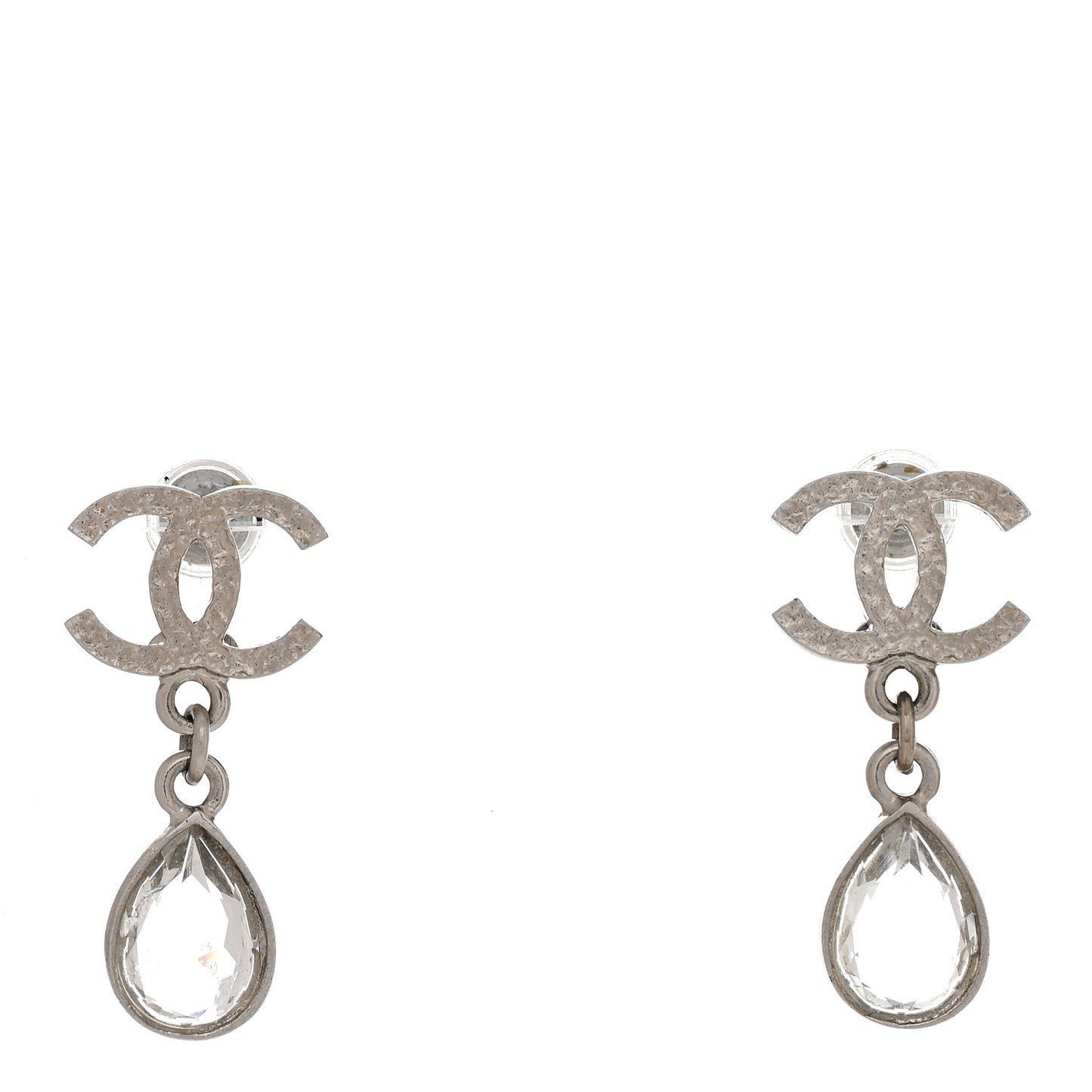 Crystal CC Tear Drop Earrings Silver