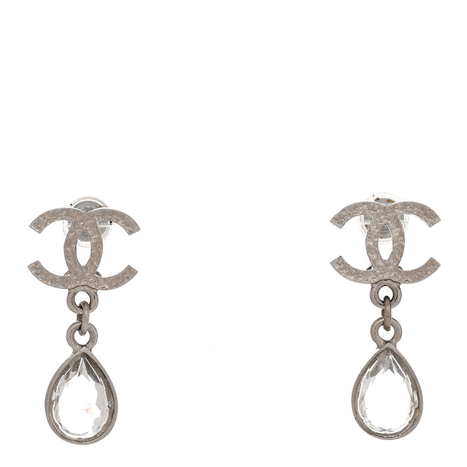 Chanel Crystal CC Tear Drop Earrings Silver 1 of 5