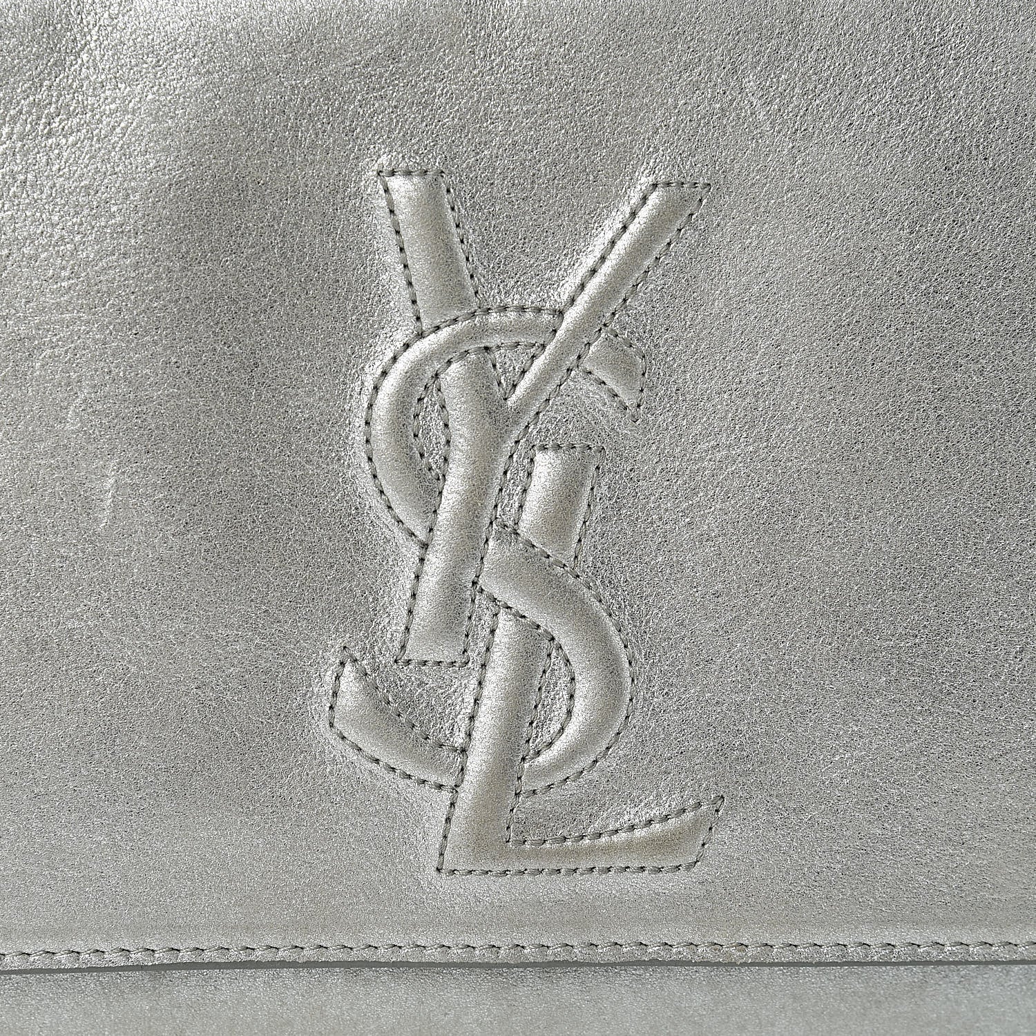 Saint Laurent Metallic Calfskin Monogram Large Belle De Jour Clutch Silver 9 of 9