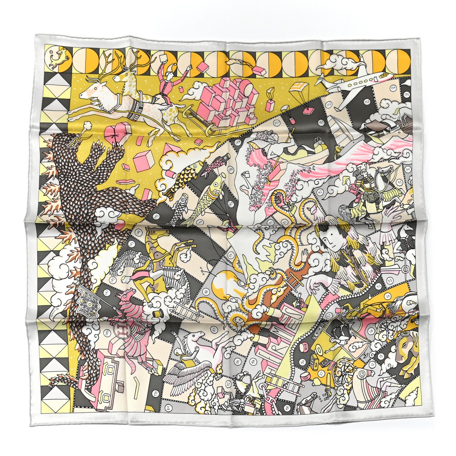 Hermes Silk L'Epopee D'Hermes Detail Scarf 70 Gris Jaune Rose 1 of 6