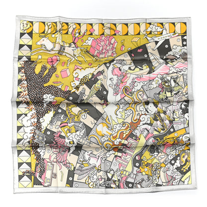 Hermes Silk L'Epopee D'Hermes Detail Scarf 70 Gris Jaune Rose 1 of 6
