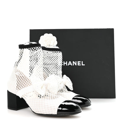 Chanel Mesh Kid Suede Patent Mary Jane Short Boots 38.5 White Black 8 of 8