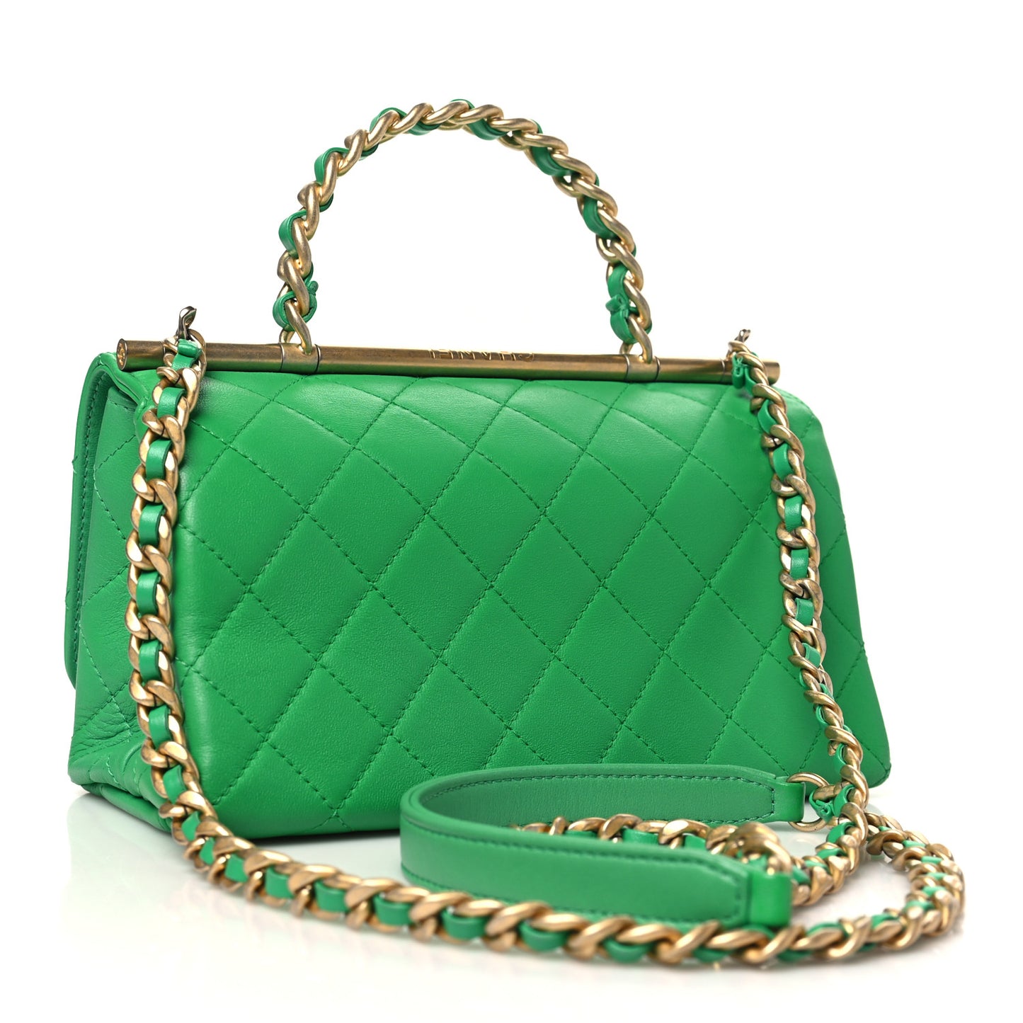 Lambskin Quilted La Parisienne Top Handle Flap Green