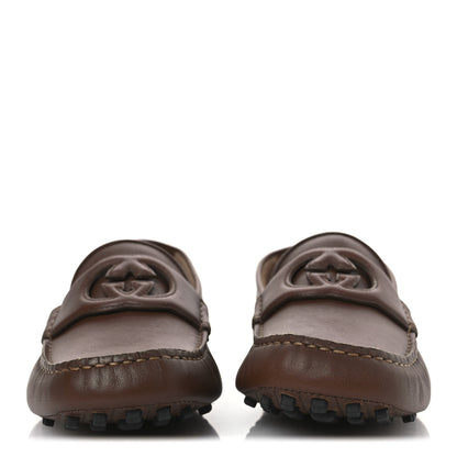 Gucci Soft Clove Calfskin GG Supreme Monogram Mens Interlocking G Driver Loafers 8 Brown 3 of 13