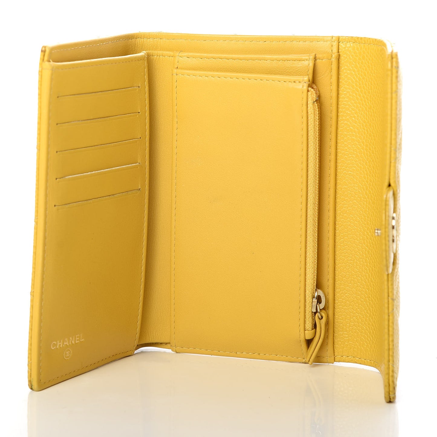 Caviar Quilted Medium Flap Wallet Yellow