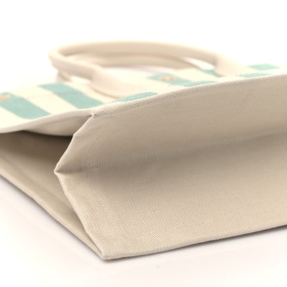 Saint Laurent Cotton Linen Calfskin Striped Rive Gauche Tote Water Green 7 of 8